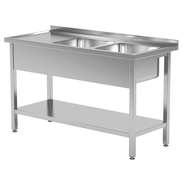 Mesa de catering em aço inox com prateleira + 2 Pias 110x60x85 Polgast 222116