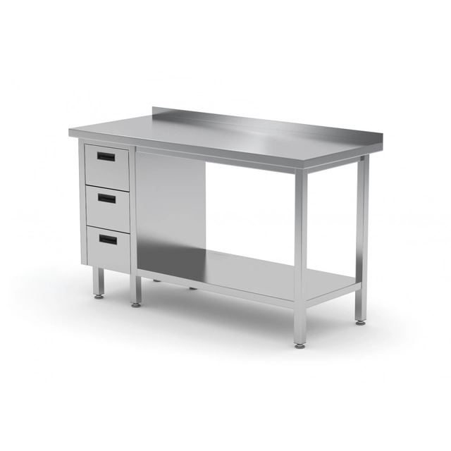 Mesa de catering em aço inox com prateleira + 3 Gavetas 120x70x85 Polgast 125127-3