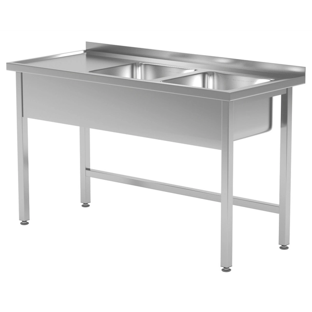 Mesa de catering em aço inoxidável com pias 2 130x70x85 Polgast 221137