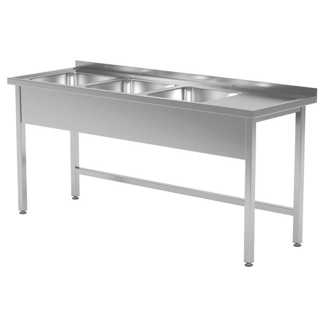 Mesa de catering em aço inoxidável com pias 3 150x60x85 Polgast 223156