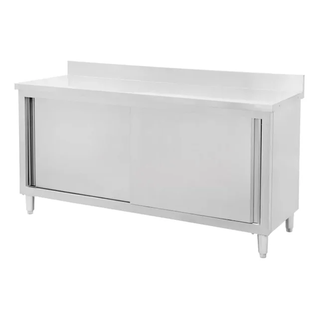 Mesa de catering profesional de acero inoxidable con mueble 150x70x85