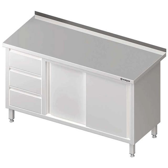 Mesa de parede com bloco de três gavetas (L), portas de correr 1200x600x850 mm