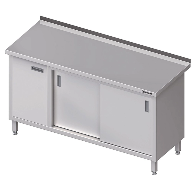 Mesa de parede em aço inox com armário (L) Portas de correr 1700x600 Stalgast