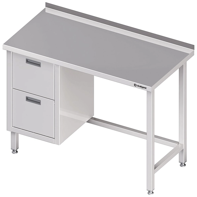 Mesa de parede em aço inox com bloco de duas gavetas (L) 1300x600 Stalgast