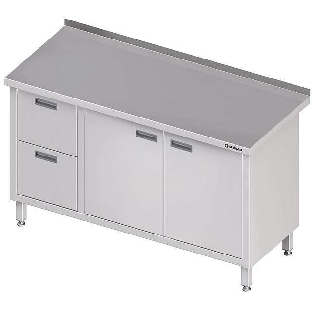 Mesa de parede em aço inox com bloco de duas gavetas (L) portas de batente 1100x600 Stalgast