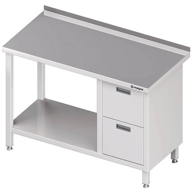 Mesa de parede em aço inox com bloco de duas gavetas (P) e prateleira 1100x700 Stalgast