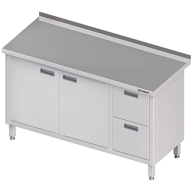 Mesa de parede em aço inox com bloco de duas gavetas (P) portas de batente 1100x600 Stalgast