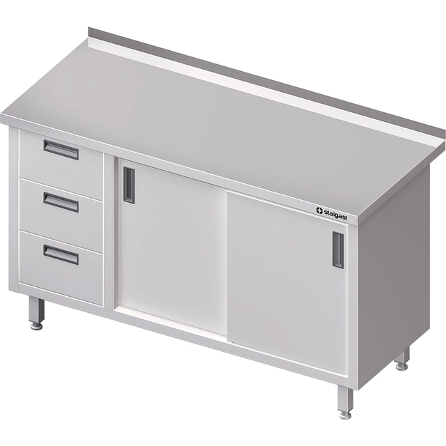 Mesa de parede em aço inox com bloco de três gavetas (L) porta de correr 1900x600 Stalgast