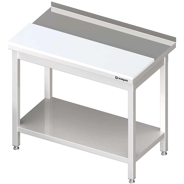 Mesa de parede em aço inox com placa de polietileno e prateleira 1200x700, Aparafusada Stalgast