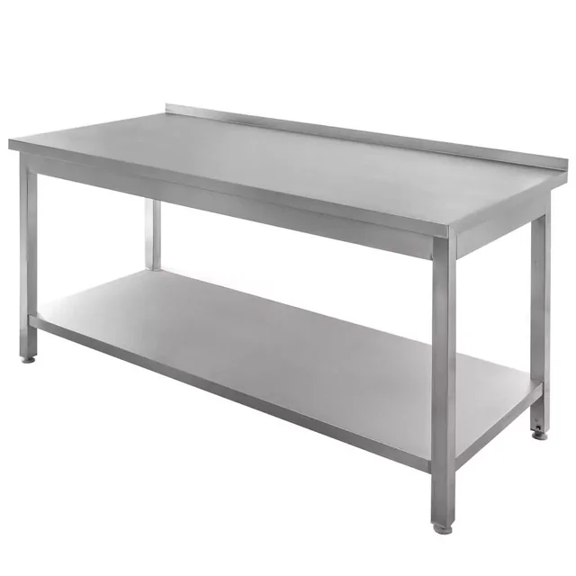 Mesa de Trabalho Gastronomia Soldada com Prateleira 180x60x85cm Aço Inox