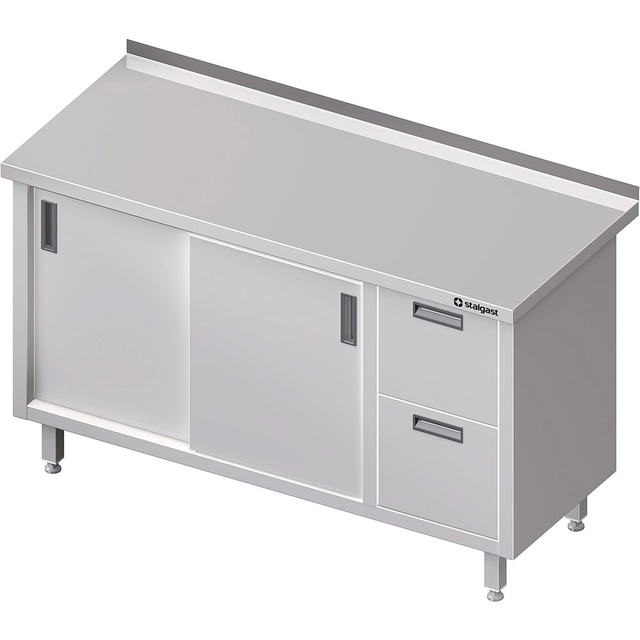 Mesa em aço inox com bloco de duas gavetas (P) Portas de correr 1700x700 Stalgast 980357170