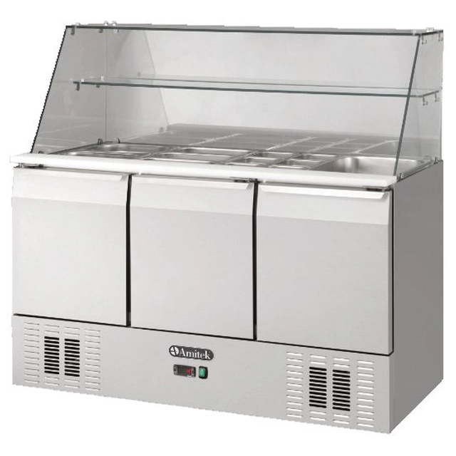 Mesa Refrigeradora De Ensaladas Profesional 3-Drzwiowy Con Vidrio Amitek 1030047