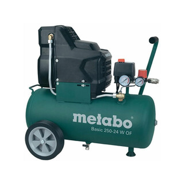 Metabo Basic 250-24 W OF electric piston compressor Intake air: 120 l/min | 24 l | 8 bar | Oil Free | 230 V