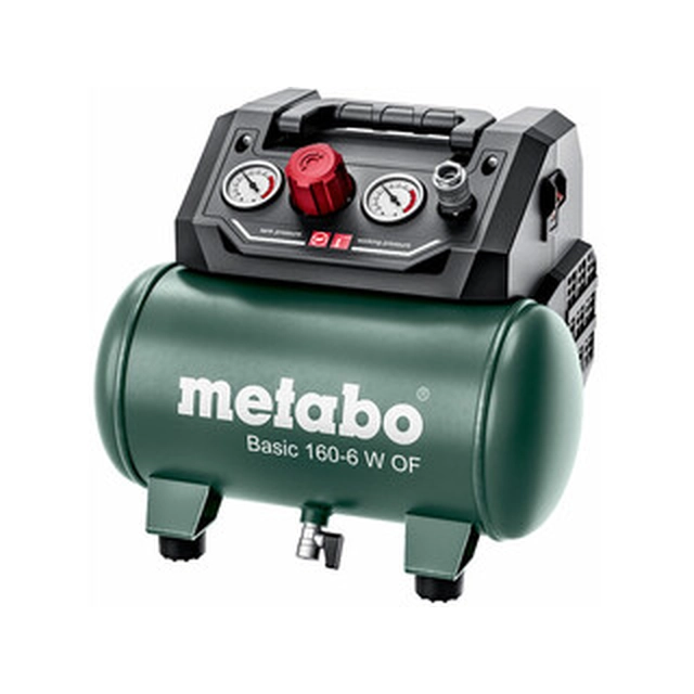 Metabo BASIC 160-6 W OF elektrický pístový kompresor Nasávaný vzduch: 65 l/min | 6 l | 8 bar | Bez oleje | 230 V