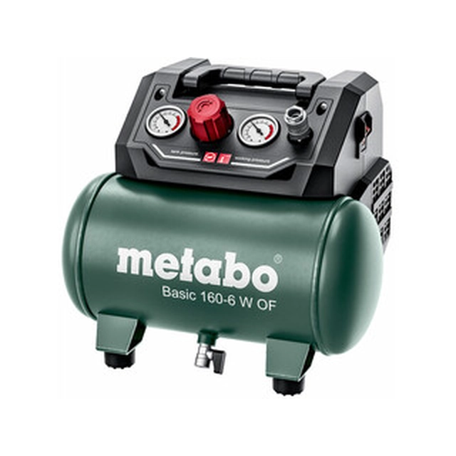 Metabo BASIC 160-6 W OF elektrische zuigercompressor Aanzuiglucht: 65 l/min | 6 l | 8 balk | Olievrij | 230 V