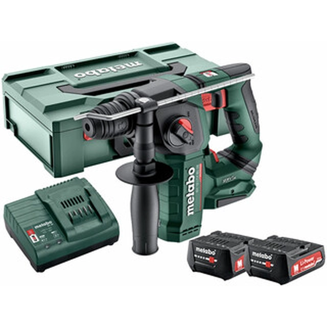 Metabo BH 18 LTX BL 16 акумуляторна перфораторна дриль 18 V | 1,3 J | В бетоні 16 мм | 1,6 кг | Карбонова безщітка | 2 x 2 Ач акумулятор + зарядний пристрій | в metaBOX