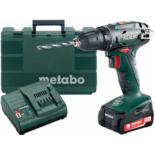 Metabo BS 14.4 mașină de găurit cu acumulator cu mandrina 14,4 V | 20 Nm/40 Nm | Perie de cărbune | 1 x 2 Ah baterie + încărcător | Într-o valiză