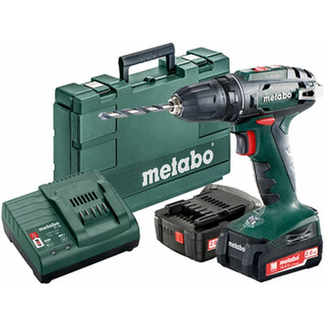 Metabo BS 14.4 Akku-Bohrschrauber mit Bohrfutter 14,4 V | 20 Nm/40 Nm | Kohlebürste | 2 x 2 Ah Akku + Ladegerät | In einem Koffer