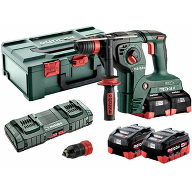 Metabo KHA 36-18 LTX 32 akumulatorowa wiertarka udarowa 18 V | 3,1 J | W betonie 32 mm | 5,7 kg | Szczotka węglowa | 4 x 8 Akumulator Ah + ładowarka | w metaBOXie