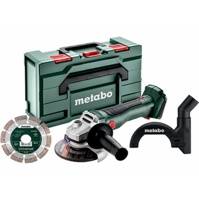 Metabo Комплект W 18 L BL 9-125 акумулаторен ъглошлайф 18 V | 125 mm | 10000 RPM | Карбон без четки | Без батерия и зарядно | в metaBOX