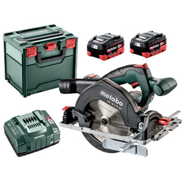 Metabo KS 18 LTX 57 akumulatora ripzāģis 18 V | Ripzāģa asmens 165 mm x 20 mm | Griešanas maks. 57 mm | Oglekļa brushless | 2 x 8 Ah akumulators + lādētājs | metaBOX