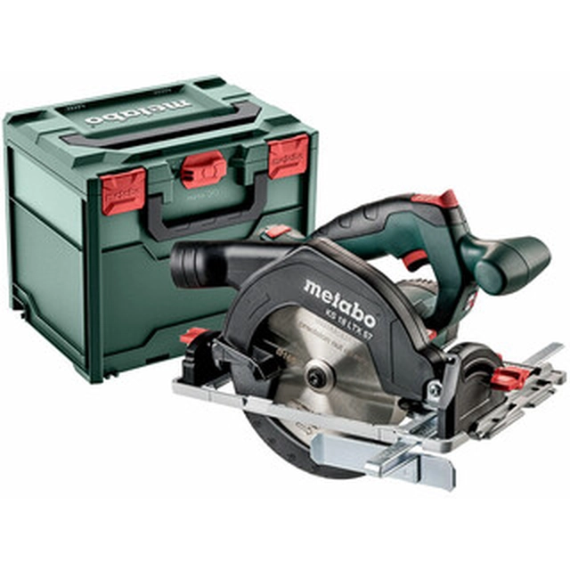 Metabo KS 18 LTX 57 akumulatora ripzāģis 18 V | Ripzāģa asmens 165 mm x 20 mm | Griešanas maks. 57 mm | Oglekļa suka | Bez akumulatora un lādētāja | metaBOX