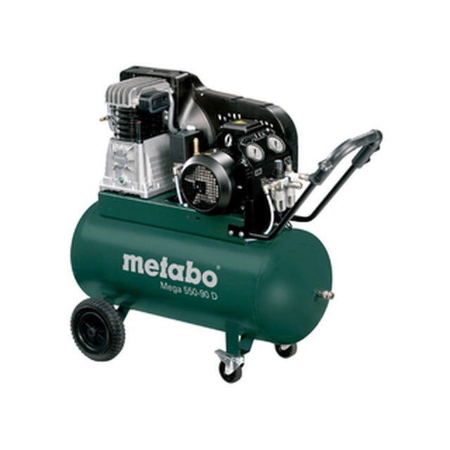 Metabo Mega 550-90 D electric piston compressor Intake air: 395 l/min | 90 l | 11 bar | Oil lubricated | 230 V