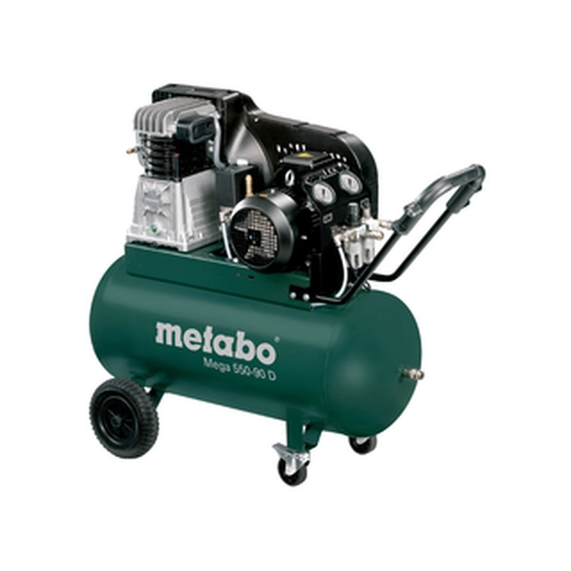 Metabo Mega 550-90 D elektrinis stūmoklinis kompresorius Įsiurbiamas oras: 395 l/min | 90 l | 11 baras | Teptas aliejumi | 230 V