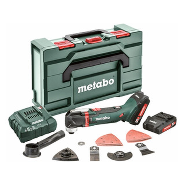 Metabo MT 18 LTX Compact cordless multifunctional machine vibrating 18 V | 7000 - 18000 1/min | 1,6 ° | Carbon brush | 2 x 2 Ah battery + charger | in metaBOX