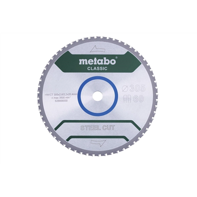 METABO saw blade "SteelCutClassic" 305x25,4 Z60 FZFA / FZFA for 4 ° metal 628668000