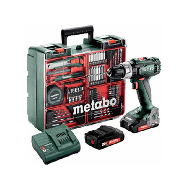 Metabo SB 18 L Комплект акумуляторної ударної дрилі 18 V | 25 Nm/50 Nm | 1,5 - 13 мм | Вугільна щітка | 2 x 2 Ач акумулятор + зарядний пристрій | У валізі