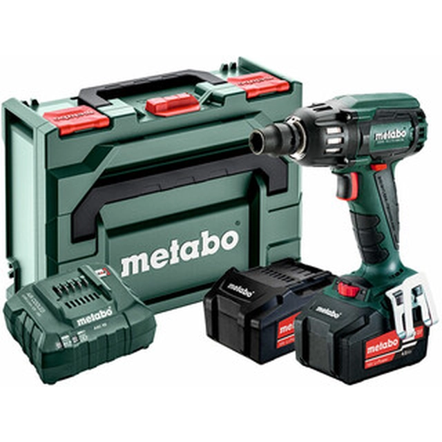 Metabo SSW 18 LTX 400 BL 2X4AH Aparafusadora sem fios LI-POWER 18 V | 400 Nm | 1/2 polegadas | Carbono sem escova | 2 x 4 Ah bateria + carregador | na metaBOX