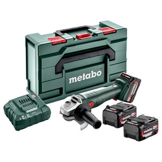 Metabo W 18 L 9-125 Amoladora angular rápida a batería 18 V | 125 mm | 8500 RPM | Escobilla de carbón | Batería 3 x 4 Ah + cargador | en metaBOX