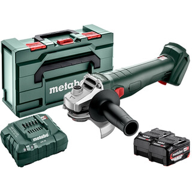 Metabo W 18 L 9-125 Greitas akumuliatorinis kampinis šlifuoklis 18 V | 125 mm | 8500 RPM | Anglies šepetėlis | 2 x 5,2 Ah baterija + įkroviklis | metaBOX