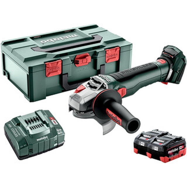 Metabo WB 18 LT BL 11-125 Amoladora angular de batería Quick 18 V | 125 mm | 10000 RPM | Sin escobillas de carbono | 2 x 8 Ah batería + cargador | en metaBOX