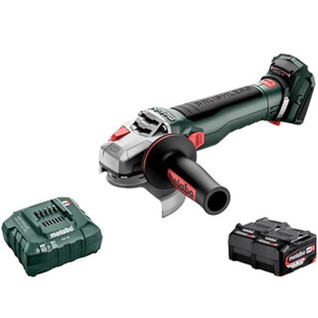 Metabo WB 18 LT BL 11-125 Amoladora angular rápida a batería 18 V | 125 mm | 10000 RPM | Carbón sin escobillas | Batería 2 x 5,2 Ah + cargador | En una caja de cartón