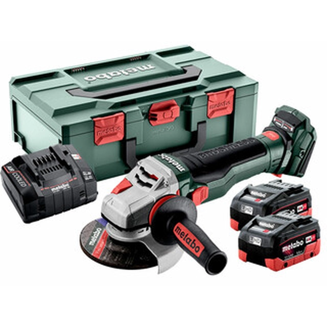 Metabo WB 18 LTX BL 15-125 Amoladora angular rápida a batería 18 V | 125 mm | 10000 RPM | Carbón sin escobillas | Batería 2 x 5,5 Ah + cargador | en metaBOX