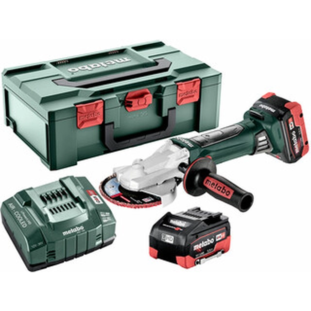 Metabo WF 18 LTX 125 Quic акумуляторна кутова шліфувальна машина з плоскою головкою 18 V | 125 мм | 8000 RPM | Вугільна щітка | 2 x 5,5 Ач акумулятор + зарядний пристрій | в metaBOX