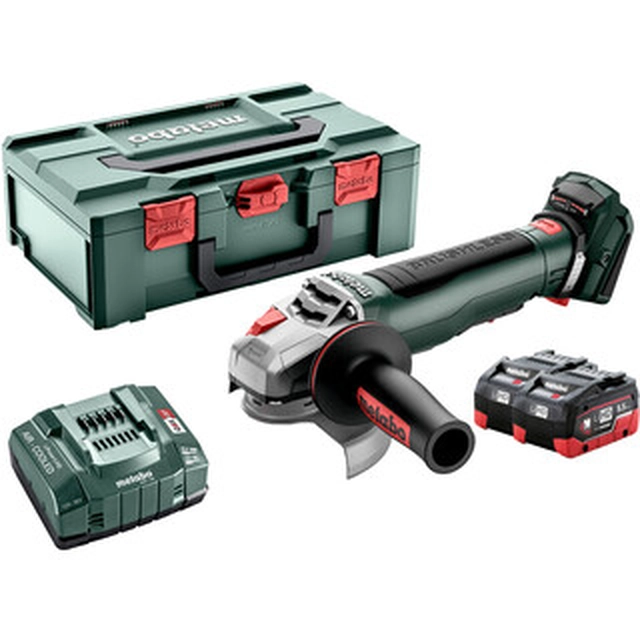 Metabo WPB 18 LT BL 11-125 Amoladora angular rápida a batería 18 V | 125 mm | 10000 RPM | Carbón sin escobillas | Batería 2 x 5,5 Ah + cargador | en metaBOX