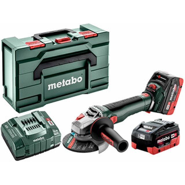 Metabo WVB 18 LT BL 11-125 Amoladora angular rápida a batería 18 V | 125 mm | 2800 a 10000 RPM | Carbón sin escobillas | Batería 2 x 5,5 Ah + cargador | en metaBOX