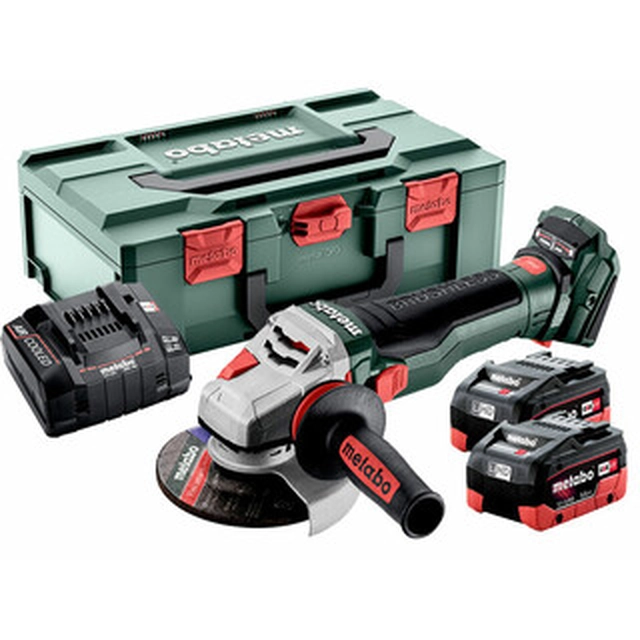 Metabo WVB 18 LTX BL 15-125 Amoladora angular rápida a batería 18 V | 125 mm | 2500 a 10000 RPM | Sin escobillas de carbón | Batería 2 x 5,5 Ah + cargador | en metaBOX