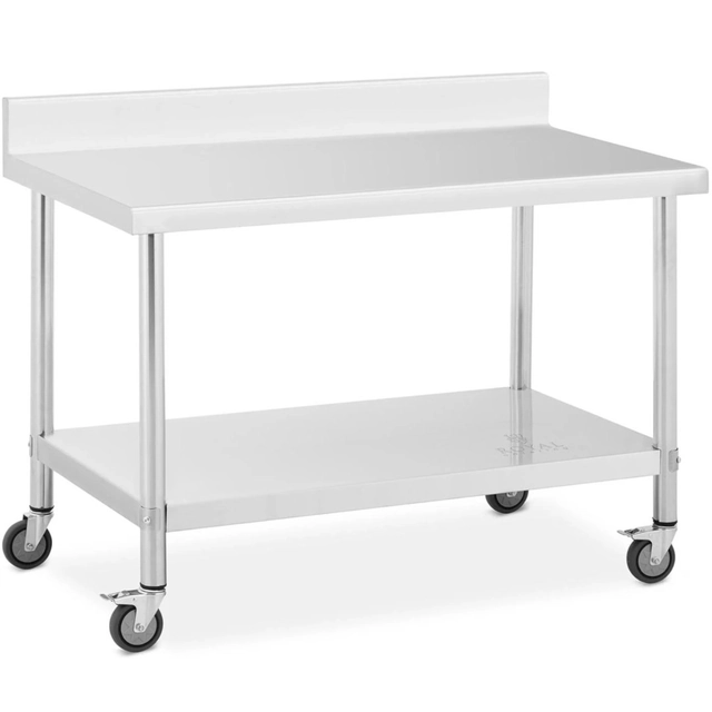 Metal catering table on wheels with shelf and edge STEEL 70 x 120 cm