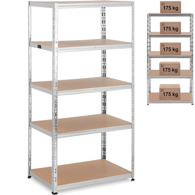 Metal storage rack 5 shelves 875 kg 90 x 60 x 180 cm gray