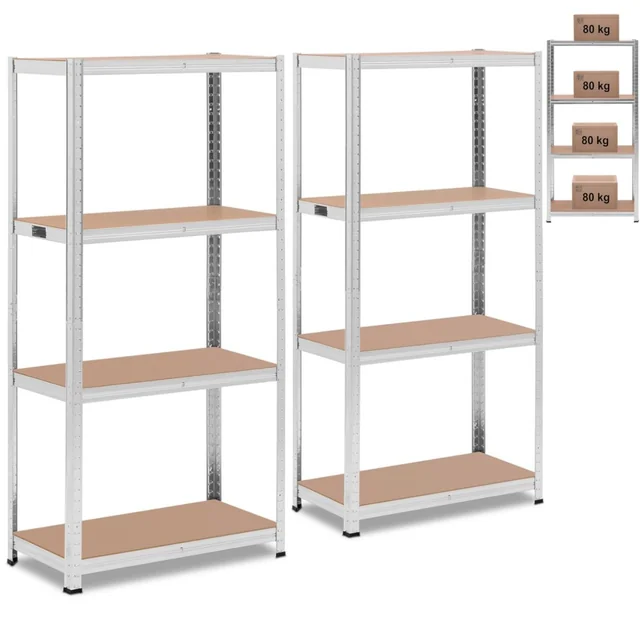 Metal warehouse shelf 4 shelves 320 kg 80 x 40 x 160 cm gray 2 pcs.