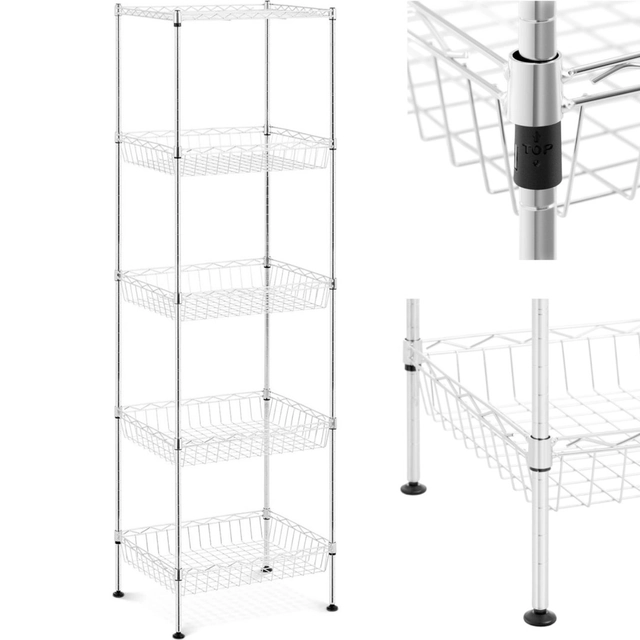 Metal wire shelf for wardrobe storage 5 baskets 45 x 35 x 152 cm to 100 kg