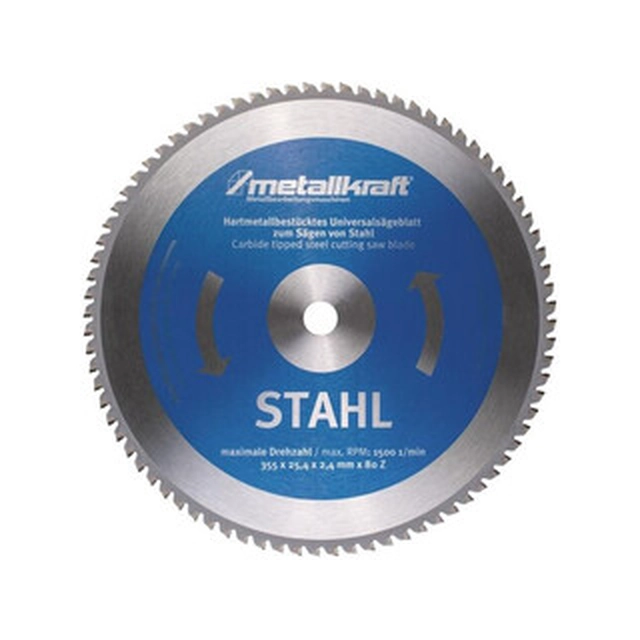 Metallkraft circular saw blade for steel - inox Number of teeth: 80 pcs | 355 x 25,4 x 2,4 mm