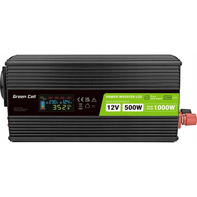 Μετατροπέας Green Cell ΜΕΤΑΤΡΟΠΟΣ GREEN CELL LCD 12V/230V 500W/1000W PURE SINE INVGC12P500LCD