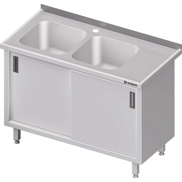 Meuble inox avec éviers 2-kom (L) coulissant 140x60 | Stalgast