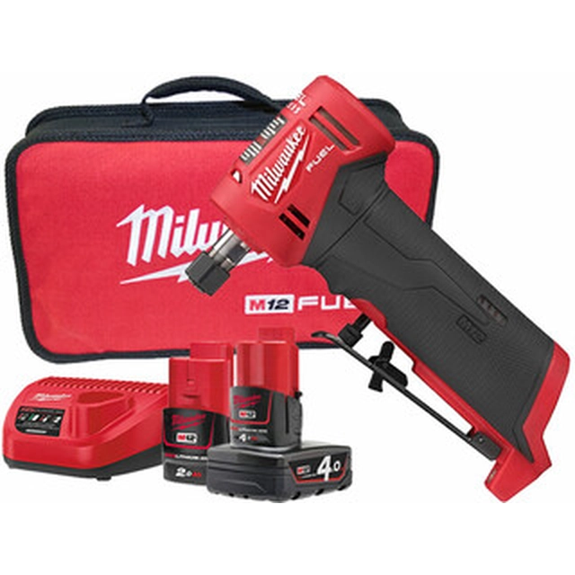 Meuleuse d'angle sans fil Milwaukee M12FDGA-422B 12 V | 6 mm/8 mm | Carbone sans balais | 2 Ah + 4 Ah batterie + chargeur | Dans une boîte en carton