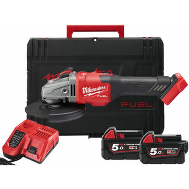 Meuleuse d'angle sans fil Milwaukee M18FSAG125XB-502X 18 V | 125 mm | 8500 tr/min | Carbone sans balais | 2 x 5 Ah batterie + chargeur | Dans un coffret Heavy Duty